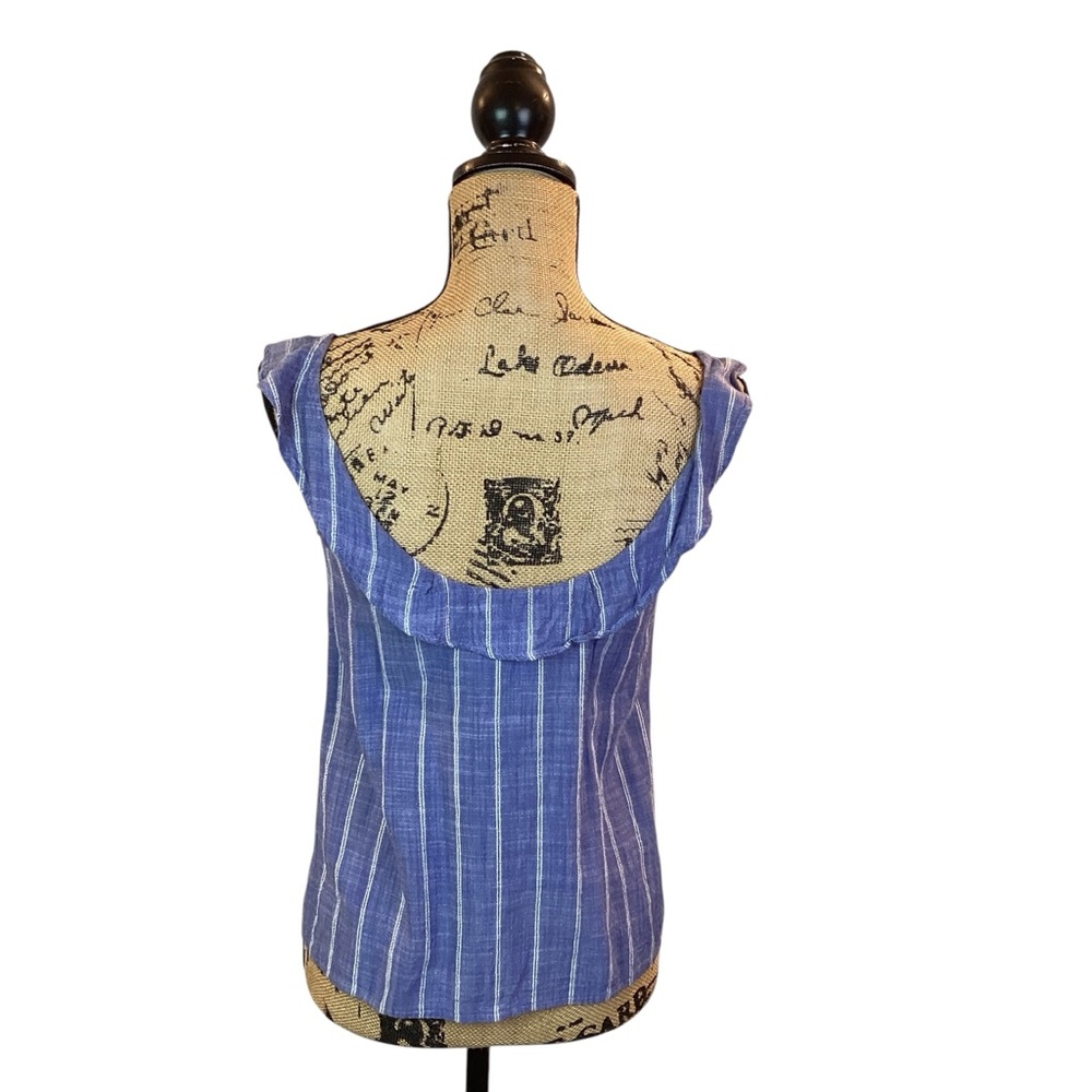 SEZANE Button Up Front Ruffled Striped Tank Top - Picture 4 of 12